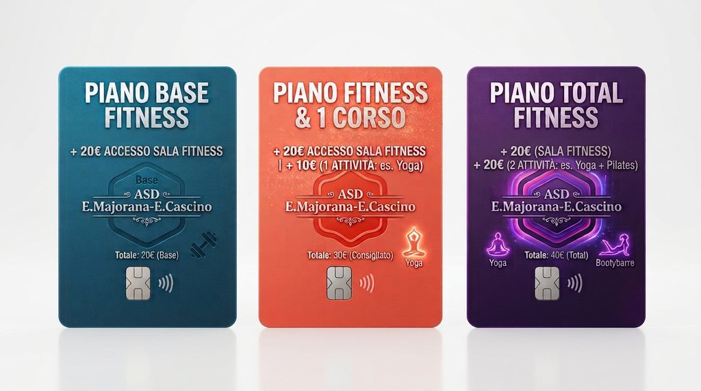 Badge e tessera d'accesso per le iscrizioni e i corsi dell'ASD Majorana Cascino a Piazza Armerina