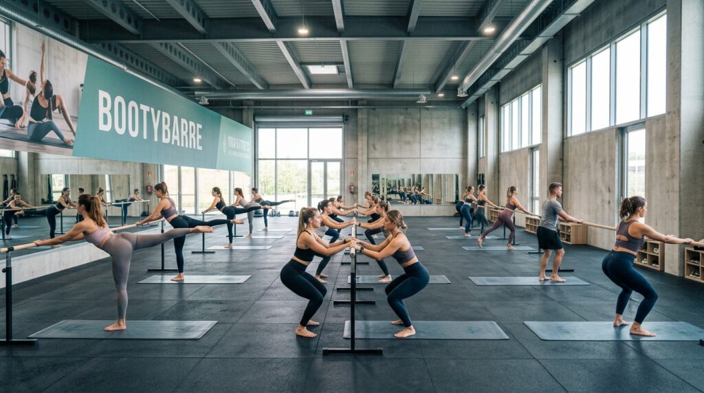 Lezione di Bootybarre con istruttrice e allieve alla sbarra nella palestra ASD Majorana Cascino a Piazza Armerina